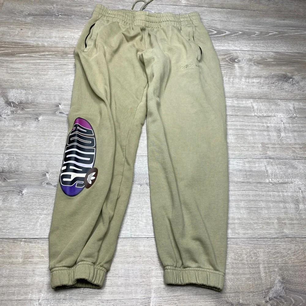Adidas Sweatpants Mens L Olive Green Graphic Trefoil Joggers Casual Streetwear